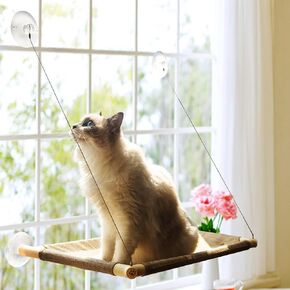 PETPAWJOY Cat Window Perch, Strong Suction Cups Easy Clean Safety Cat Hammock Window Seat for Large Fat Cat or Double Cats (Up to 50lbs)