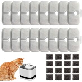 16 Pack Cat Water Fountain Replacement Filter for Petlibro Dockstream Cat Water Fountain PLWF005/PLWF115/PLWF105, Pet Water Fountain Filter with Replacement Pre-Filter Pump Sponges.