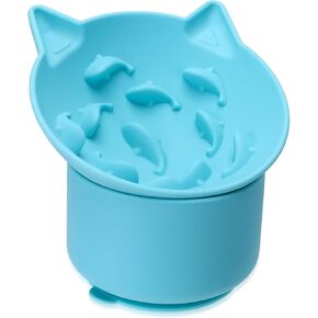 Silicone Cat Slow Feeder, Elevated Slow Feeder Cat Bowl Tilt Design, Cat Dish to Slow Down Eating, Suitable for Dry and Wet Food, Adjustable Angle, Cat Food Puzzle with Suction Cup(Gray)