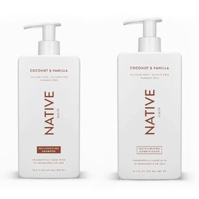 Native Shampoo and Conditioner Set | Sulfate Free, Paraben Free, Dye Free, with Naturally Derived Clean Ingredients| 16.5 oz (Coconut & Vanilla, Moisturizing), 2, 1.3 ounces