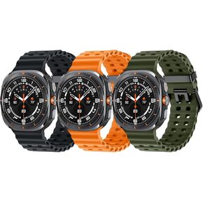 Getino Compatible with Samsung Galaxy Watch Ultra Band 47mm, Soft Ocean Silicone Sport Strap Men Accessories for Samsung Watch Ultra Band Women, Orange, Black and Gray - 3 Pack