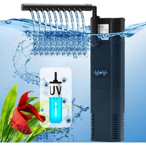 Aquarium Filter for 40-150 Gallon Tank, U-V Fish Tank Green Clean Machine Submersible Powerful Pump Canister Filter 400GPH for Pond Turtle Tank Saltwater Freshwater Crystal Clear Green Killing
