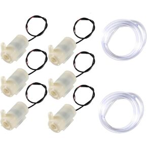 6Pcs DC 3-5V Micro Submersible Mini Water Pump with 2pcs Clear Tubing Flexible PVC Water Pipe(1M) for Aquariums Fish Tank Fountain Hydroponics Garden