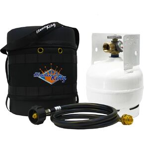 Flame King GH3-RBH-3LB Gas Hauler Kit-Insulated Protective Carry Case, 3LB Propane Tank and Adapter Hose for Camping and Outdoor Adventures, Black/White