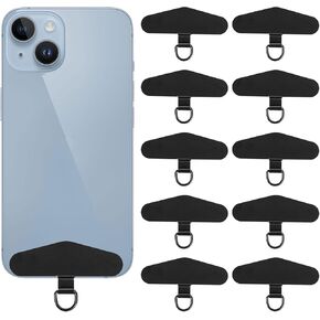 Krijues Metal Cell Phone Tether Tab, 10 Packs Cell Phone Lanyard Tab,Universal Phone Lanyard Patch for All Full Phone Cases (Black)