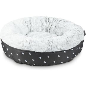Fringe Studio Dot Paw Charcoal Small Circle Pet Bed 18"- Poly Filled with Faux Fur Interior - Machine Washable
