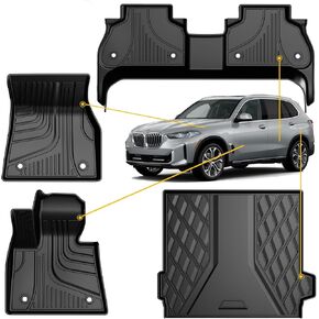 بطانة البضائع الأصلية 2014-2018 X5 لسيارة BMW X5 - سجادة صندوق السيارة TPE شديدة التحمل مناسبة حسب الطلب - بطانة مطاطية لجميع الأحوال الجوية ملحقات سجادة البضائع مقاسة بالليزر ثلاثية الأبعاد لسيارة BMW X5 2014-2018