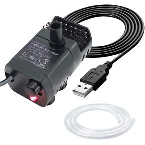 USB Mini Fountain Pump,1M Tube,DC 5V 0.7W Electric Brushless Pump with Filter,Suitable for Small and Medium Sized Aquariums,Desktop Fountains,Pet Fountains,Hydroponic Pumps (Black)