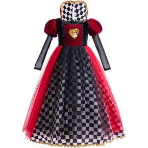 Dressy Daisy Toddler Little Girls Wonderland Red Heart Queen Halloween Costume Fancy Dress Party Outfit Crown Accessories Set
