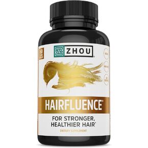 Zhou Hairfluence | Premium Hair Growth Formula for Longer, Stronger, Healthier Hair | Biotin, Collagen, Keratin, B Vitamins, Bamboo Extract | for All Hair Types | 60 VegCaps