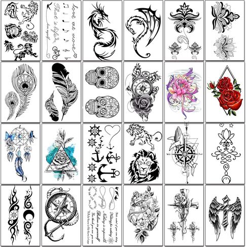 Yazhiji 36 Sheets Temporary Tattoos Stickers, 12 Sheets Fake Body Arm Chest Shoulder Tattoos for Men or Women with 24 Sheets Tiny Black in Saudi Arabia