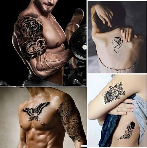 Yazhiji 36 Sheets Temporary Tattoos Stickers, 12 Sheets Fake Body Arm Chest Shoulder Tattoos for Men or Women with 24 Sheets Tiny Black in Saudi Arabia