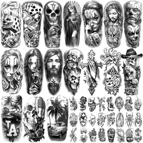 Yazhiji 36 Sheets Temporary Tattoos Stickers, 12 Sheets Fake Body Arm Chest Shoulder Tattoos for Men or Women with 24 Sheets Tiny Black in Saudi Arabia