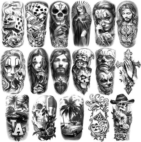 Yazhiji 36 Sheets Temporary Tattoos Stickers, 12 Sheets Fake Body Arm Chest Shoulder Tattoos for Men or Women with 24 Sheets Tiny Black in Saudi Arabia