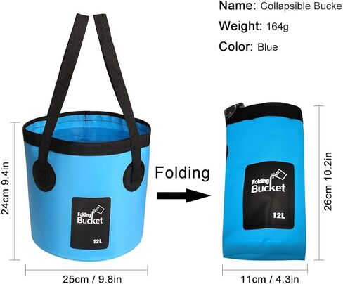 Collapsible Bucket with Handle, Multifunctional Foldable Water Container for Camping, Hiking, Traveling, Fishing, Washing, Gardening, Waterproof, Durable, Lightweight, Black in Kuwait