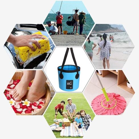 Collapsible Bucket with Handle, Multifunctional Foldable Water Container for Camping, Hiking, Traveling, Fishing, Washing, Gardening, Waterproof, Durable, Lightweight, Black in Kuwait