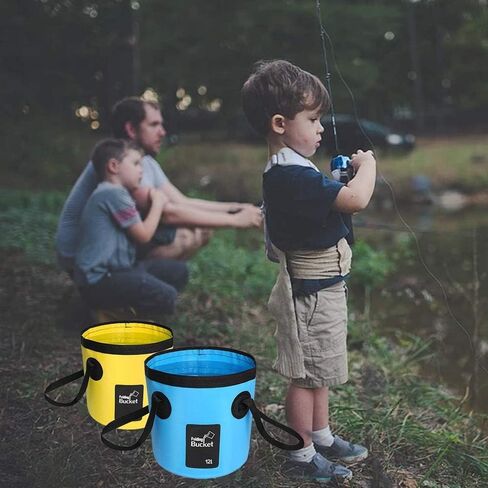 Collapsible Bucket with Handle, Multifunctional Foldable Water Container for Camping, Hiking, Traveling, Fishing, Washing, Gardening, Waterproof, Durable, Lightweight, Black in Kuwait