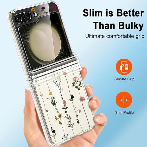for Samsung Galaxy Z Flip 6 Clear Case,[Hinge Protection] Cute Flowers Design Transparent Clear Floral Case for Women Girls Slim Fit Non-Slip Shockproof Rugged Phone Cases - Vine Flower in Saudi Arabia