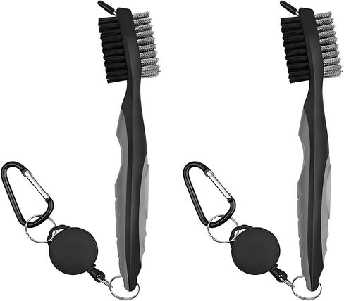 QUMOX Pack of 2 Golf Club Brush Groove Cleaner with 2 Ft Retractable Zip-line and Aluminum Carabiner Cleaning Tools, Easily Attaches to Golf Bag in Saudi Arabia