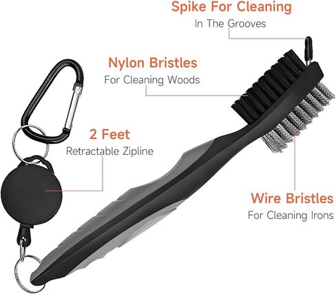 QUMOX Pack of 2 Golf Club Brush Groove Cleaner with 2 Ft Retractable Zip-line and Aluminum Carabiner Cleaning Tools, Easily Attaches to Golf Bag in Saudi Arabia