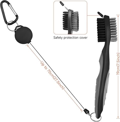 QUMOX Pack of 2 Golf Club Brush Groove Cleaner with 2 Ft Retractable Zip-line and Aluminum Carabiner Cleaning Tools, Easily Attaches to Golf Bag in Saudi Arabia