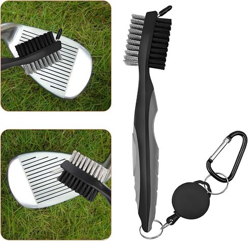 QUMOX Pack of 2 Golf Club Brush Groove Cleaner with 2 Ft Retractable Zip-line and Aluminum Carabiner Cleaning Tools, Easily Attaches to Golf Bag in Saudi Arabia