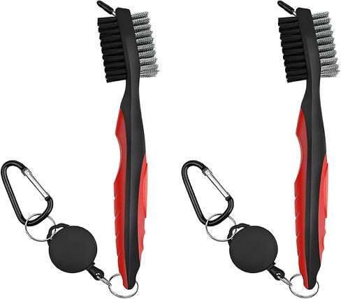 QUMOX Pack of 2 Golf Club Brush Groove Cleaner with 2 Ft Retractable Zip-line and Aluminum Carabiner Cleaning Tools, Easily Attaches to Golf Bag in Saudi Arabia