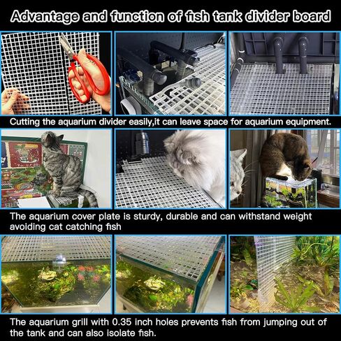 Adjustable Platic Grip Panel Aquarium Fish Tank Divider Filter Bottom DIY Plastic Grid Fish Tank Isolation Board Plastic Egg Crate Tray (Black, 4pcs 11.8X5.9 Inch with 0.15 Inch Hole) in Saudi Arabia