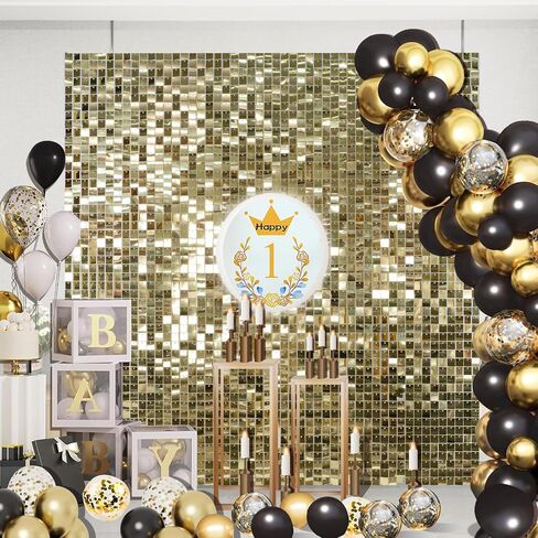 Black Shimmer Wall Backdrop 12PCS Sequin Wall Panels Square Sequin Backdrop for Wedding Birthday Anniversary Disco Party Wall Decoration in Saudi Arabia
