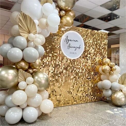 Black Shimmer Wall Backdrop 12PCS Sequin Wall Panels Square Sequin Backdrop for Wedding Birthday Anniversary Disco Party Wall Decoration in Saudi Arabia