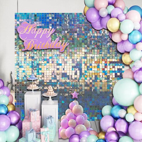 Black Shimmer Wall Backdrop 12PCS Sequin Wall Panels Square Sequin Backdrop for Wedding Birthday Anniversary Disco Party Wall Decoration in Saudi Arabia