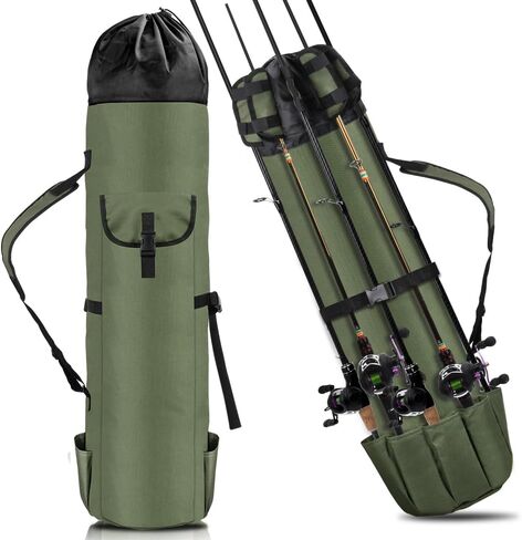 Fishing Pole Bag, 600D PVC Oxford Cloth Fishing Rod Carrier, Fishing Reel Bag for 5 Fishing Rods and Tackle, Fishing Gift for Father, Men, Women and Friends, Suitable for Outdoor Activities in Saudi Arabia
