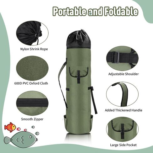 Fishing Pole Bag, 600D PVC Oxford Cloth Fishing Rod Carrier, Fishing Reel Bag for 5 Fishing Rods and Tackle, Fishing Gift for Father, Men, Women and Friends, Suitable for Outdoor Activities in Saudi Arabia