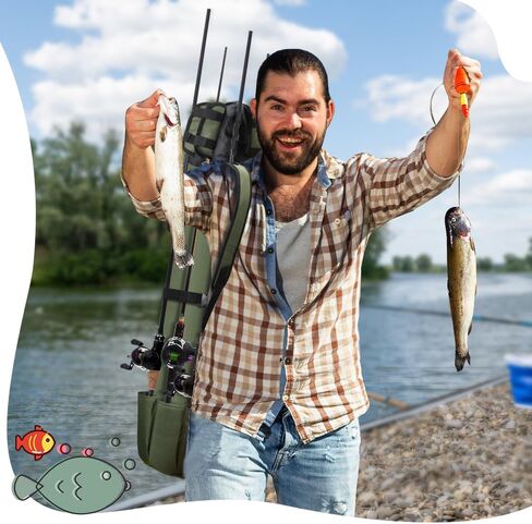 Fishing Pole Bag, 600D PVC Oxford Cloth Fishing Rod Carrier, Fishing Reel Bag for 5 Fishing Rods and Tackle, Fishing Gift for Father, Men, Women and Friends, Suitable for Outdoor Activities in Saudi Arabia