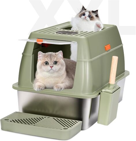 Stainless Steel Litter Box with Lid Cat XXL Metal Front Entry Top Kitty Litter Box,High Side Enclosed Cat Litter Box for Big Cats and Kittens,Extra Large Litter Box with Scoop in Saudi Arabia