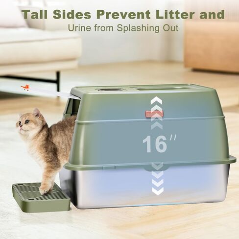Stainless Steel Litter Box with Lid Cat XXL Metal Front Entry Top Kitty Litter Box,High Side Enclosed Cat Litter Box for Big Cats and Kittens,Extra Large Litter Box with Scoop in Saudi Arabia