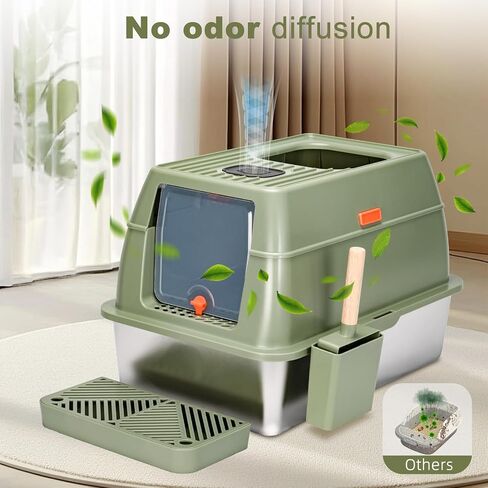 Stainless Steel Litter Box with Lid Cat XXL Metal Front Entry Top Kitty Litter Box,High Side Enclosed Cat Litter Box for Big Cats and Kittens,Extra Large Litter Box with Scoop in Saudi Arabia