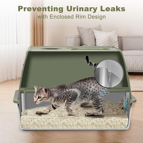 Stainless Steel Litter Box with Lid Cat XXL Metal Front Entry Top Kitty Litter Box,High Side Enclosed Cat Litter Box for Big Cats and Kittens,Extra Large Litter Box with Scoop in Saudi Arabia
