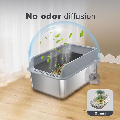 Stainless Steel Litter Box with Lid Cat XXL Metal Front Entry Top Kitty Litter Box,High Side Enclosed Cat Litter Box for Big Cats and Kittens,Extra Large Litter Box with Scoop in Saudi Arabia