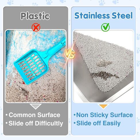 صندوق فضلات القطط من الفولاذ المقاوم للصدأ مقاس XL - 23.6 بوصة × 15.7 بوصة × 6 بوصة، صندوق فضلات معدني قوي للقطط، سهل التنظيف، بدون رائحة، سطح أملس غير لزج مع جانب مرتفع للقطط الكبيرة in Kuwait