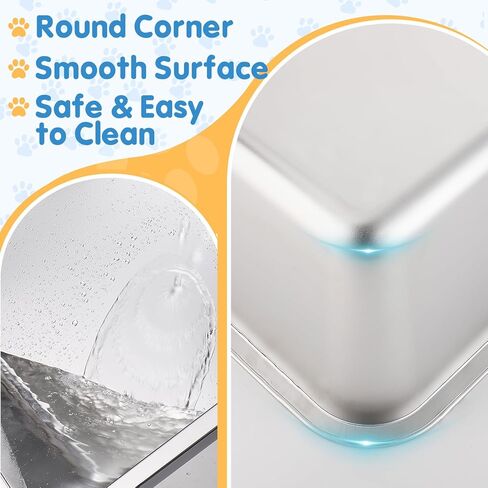 صندوق فضلات القطط من الفولاذ المقاوم للصدأ مقاس XL - 23.6 بوصة × 15.7 بوصة × 6 بوصة، صندوق فضلات معدني قوي للقطط، سهل التنظيف، بدون رائحة، سطح أملس غير لزج مع جانب مرتفع للقطط الكبيرة in Kuwait