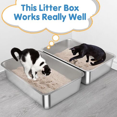صندوق فضلات القطط من الفولاذ المقاوم للصدأ مقاس XL - 23.6 بوصة × 15.7 بوصة × 6 بوصة، صندوق فضلات معدني قوي للقطط، سهل التنظيف، بدون رائحة، سطح أملس غير لزج مع جانب مرتفع للقطط الكبيرة in Kuwait