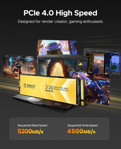 ORICO 2 تيرابايت SSD خارجي، محرك أقراص الحالة الصلبة المحمول يصل إلى 3500 ميجابايت/ثانية، مع PCIe 4.0 2280 NVMe M.2 SSD قابل للإزالة، متوافق مع Thunderbolt 3 & 4 USB4/3.2 Type-C (PSSD-J20) in Saudi Arabia
