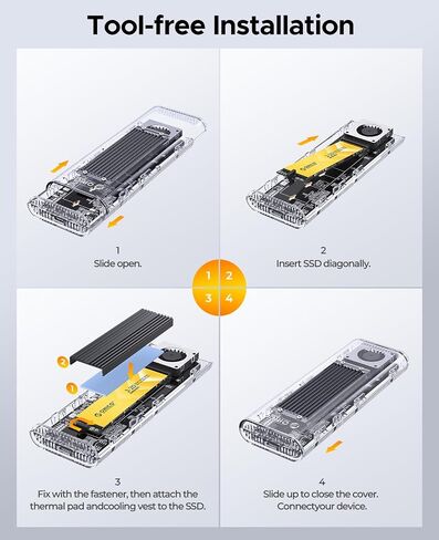 ORICO 2 تيرابايت SSD خارجي، محرك أقراص الحالة الصلبة المحمول يصل إلى 3500 ميجابايت/ثانية، مع PCIe 4.0 2280 NVMe M.2 SSD قابل للإزالة، متوافق مع Thunderbolt 3 & 4 USB4/3.2 Type-C (PSSD-J20) in Saudi Arabia