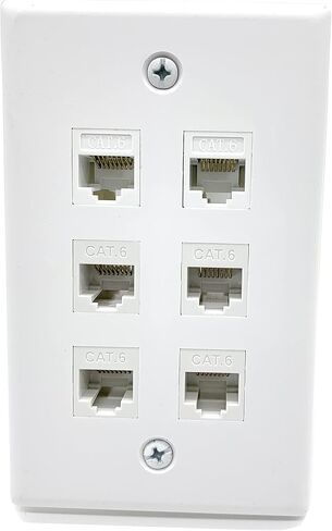 Halokny CAT RJ45 Wall Plate 6 Port,CAT RJ45 Keystone Jack Socket Insert Jack Outlet Panel Mount, for Wall Plate Face Plate, White (6 Port CAT6) in Saudi Arabia