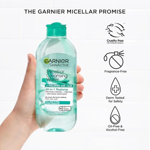 Garnier SkinActive Micellar Water with Hyaluronic Acid, Facial Cleanser & Makeup Remover, 13.5 Fl Oz (400mL), 2 Count (Packaging May Vary) in Saudi Arabia