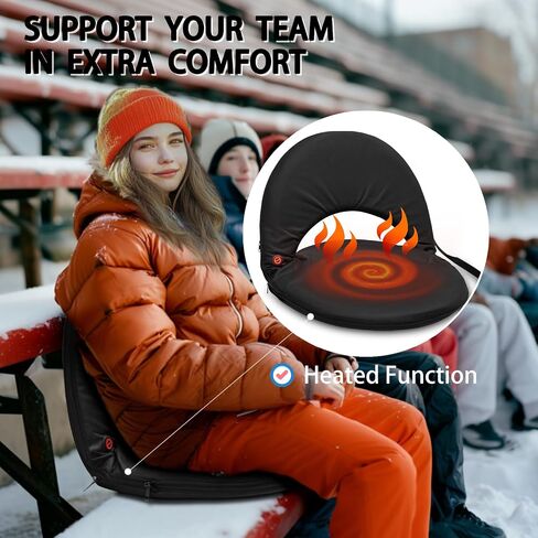 Floor Chair for Adults, Heated Stadium Seats with Back Support and Cushion, 3 Levels of Heating Adjustment with One Touch Control, 6 Adjustable Positions, Batteries Not Included in Saudi Arabia