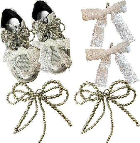 Pearls Bow knot Shoe Charms for Sneakers Shoe Lace Charms Decorations Elegant Pearl Beaded Chain for Women Cute DIY Shoe Accessories for Wedding Gift (white) in Saudi Arabia