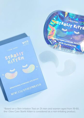 I Dew Care Hydrogel Eye Patch - Starlit Kitten | Reduce Dark Circles, Fine Line, Pufffy Eyes, Eye Bags with Caffein, Jewel Powder, Hyluronic Acid, Niacinamide, Hydrating and Brightening Under Eye Patches, Korean Skin Care, Eye Masks for Adults, 5 EA in Kuwait