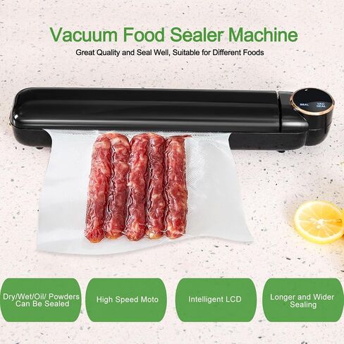 Vacuum Food Sealer Machine,Meat Sealers Packing Freezer Saver,Starter Kit,Dry & Moist Modes,LED Indicator Lights,Kitchen Air Seal Machine with 20PCS Storage Bags,Black in Saudi Arabia